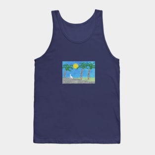 Cattle Egret walking, a palm tree and the sun shining Tank Top